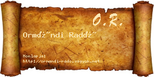 Ormándi Radó névjegykártya